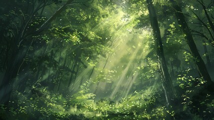 A Sunny Afternoon in the Forest: A Glimpse of the Sun's Light Filtering Through the Trees Generative AI