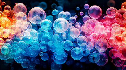 Background with realistic balls, transparent glossy bubbles. Abstract minimal design. - obrazy, fototapety, plakaty