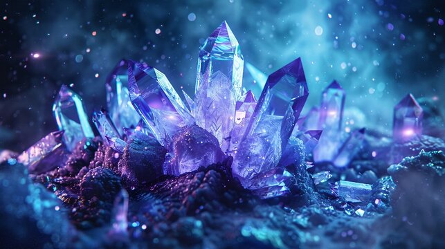Purple Crystals in Space: A Celestial Sapphire. Generative AI