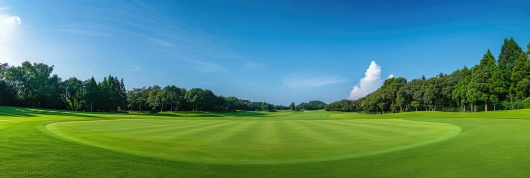Beautiful Panoramic View of Fairway at Chiba Golf Course, Japan. Perfect Green Turf, Scenic Skyline, and Lovely Countryside