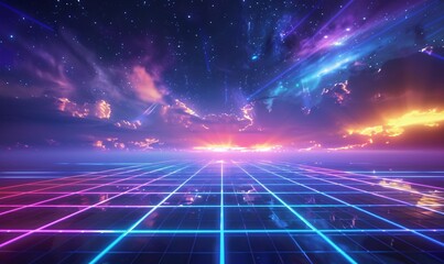 Neon Dreamscape: A Vibrant Night Sky with Purple and Blue Hues Generative AI - obrazy, fototapety, plakaty