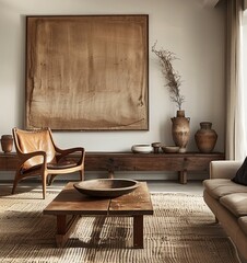 Modern Living Room with a Touch of Rustic Chic Generative AI