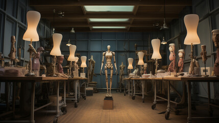 A prosthetics lab featuring a variety of artificial limbs under development. - obrazy, fototapety, plakaty