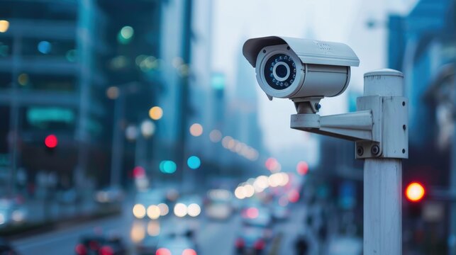 City Surveillance: Street Camera Monitoring for Enhanced Security and Protection with Video Network System and Control Icons