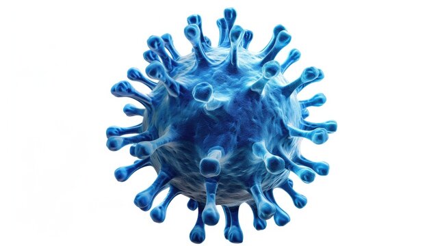 Close-Up of Blue Virus Cells on White Background. Flu, Biology, and Microbiology Concept in Cut-Out Isolated Cell-Motif Image.