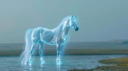 white horse on the beach