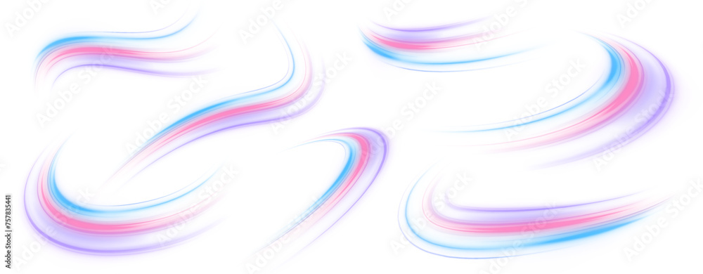Poster Neon stripes in the form of drill, turns and swirl. Vector pgn glitter light fire flare trace. Abstract image of speed motion on the road. 