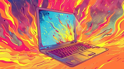 Fiery Laptop: A Burning Hot Monthly Event Generative AI - obrazy, fototapety, plakaty