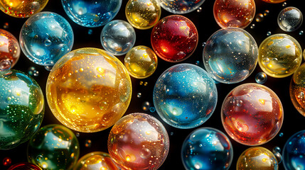 Background with realistic balls, transparent glossy bubbles. Abstract minimal design.