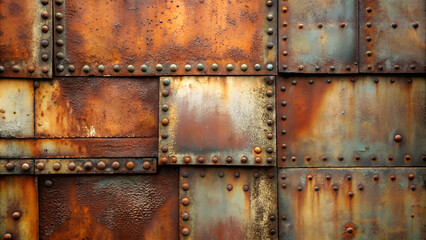 rusty sheet metal with rivets,
steampunk background
