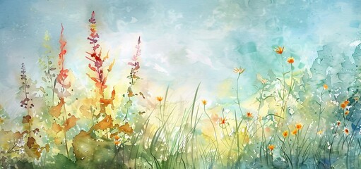 Fototapeta na wymiar Summer's Bloom: A Vibrant Painting of Wildflowers in a Field Generative AI