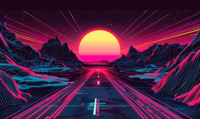 Neon Night Drive: A Pink Sunset on the Road to the Future Generative AI