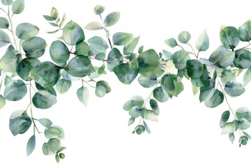Elegant Watercolor Eucalyptus Leaf Decoration for Wedding Invitations. Floral Frame with Isolated Illustration on White Background
