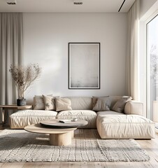 Modern Living Room with White Couch and Rug Generative AI