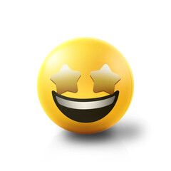 Star eyed Emoji stress ball on shiny floor. 3D emoticon isolated.