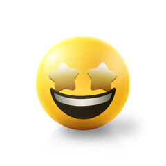 Star eyed Emoji stress ball on shiny floor. 3D emoticon isolated.