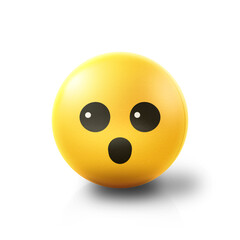 Surprised and amazed Emoji stress ball on shiny floor. 3D emoticon isolated.