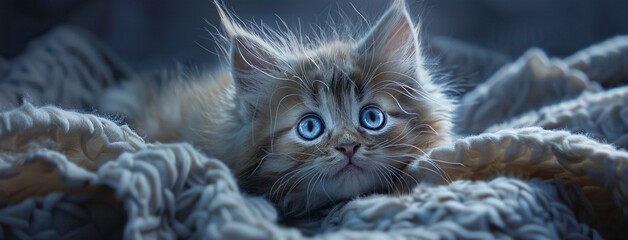 Furry Feline with Blue Eyes and a Fuzzy Tail Generative AI
