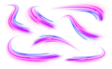 Fototapeta premium Set of neon speed lines on transparent background PNG. Big data traffic visualization, dynamic high speed data streaming traffic. 