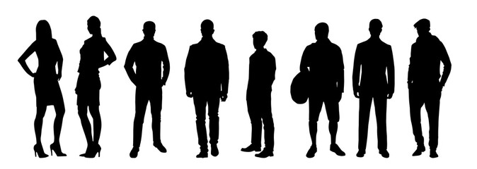 Silhouette crowd of people. Collection of people silhouette in standing pose.