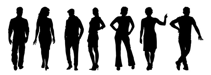 Silhouette crowd of people. Collection of people silhouette in standing pose.