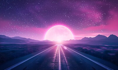 Purple Moon Rising: A Stunning Nighttime Scene Generative AI