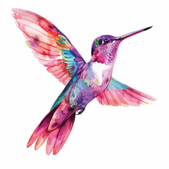 Watercolor Neon Hummingbird Clipart isolated on white