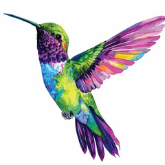 Watercolor Neon Hummingbird Clipart isolated on white