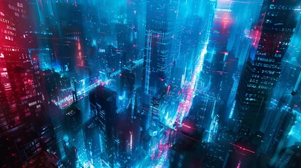 Foto op Aluminium Neon Cityscape: A Futuristic Glowing Skyscraper Generative AI © Riya