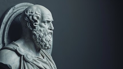 3D Mockup of Greek Philosopher Socrates Statue with Blue Gradient Copy Space - Presentation