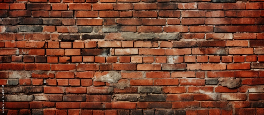 Poster detailed closeup of a brown brick wall showcasing the intricate patterns and textures created by ski
