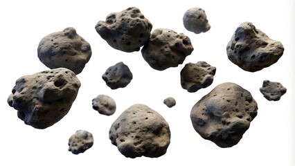 "Isolated Asteroids on White Background