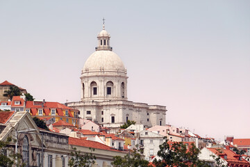 View of the Alfama and National Pantheon in Lisbon, capital city of Portugal. Copy space.