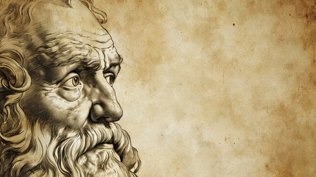 Vintage Illustration of Greek Philosopher Socrates with Yellow Space and Mentorship Quote