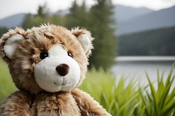 teddy bear outdoors - obrazy, fototapety, plakaty
