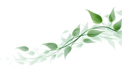 green leaves flying wave swirling motion abstract background, on white background.