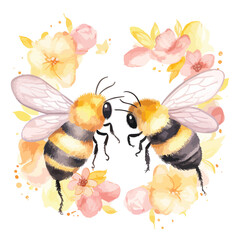 Watercolor Valentine Bees Clipart Clipart isolated on