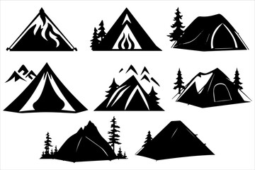 Mountain Camp Silhouette icon Set, mountain camp silhouette bundle set