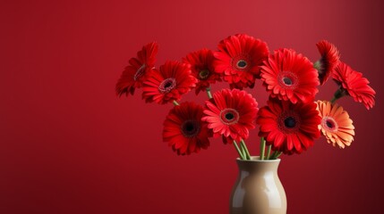 Red gerbera daisies arranged on a bold red background