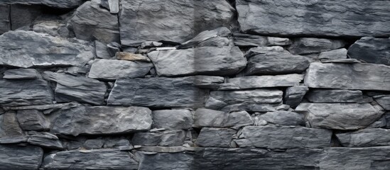 A detailed monochrome photograph of an ancient stone wall built with bedrock rocks, showcasing the history and building material used in construction