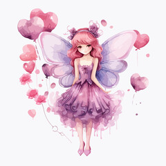 Watercolor Valentines Fairy Clipart 