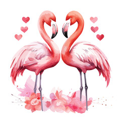 Watercolor Valentines Flamingo Clipart