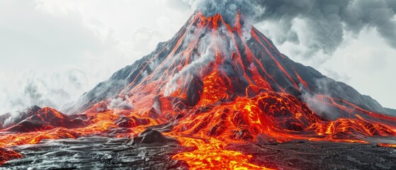 Rendering of a volcano in eruption - 3D - obrazy, fototapety, plakaty