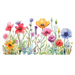 Watercolor Wildflowers Border Clipart