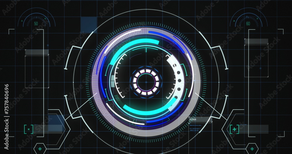 Aufkleber image of scope scanning and data processing over grid and screens