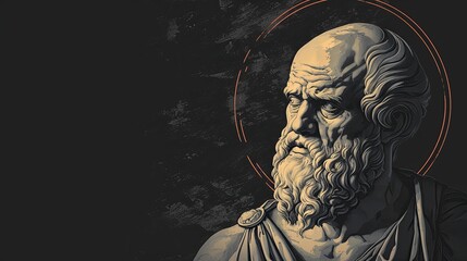 Obraz premium Thoughtful Greek Philosopher Socrates with Minimal Space and Curious Look, Knowledge Quote Space