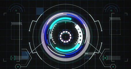 Image of scope scanning and data processing over grid and screens