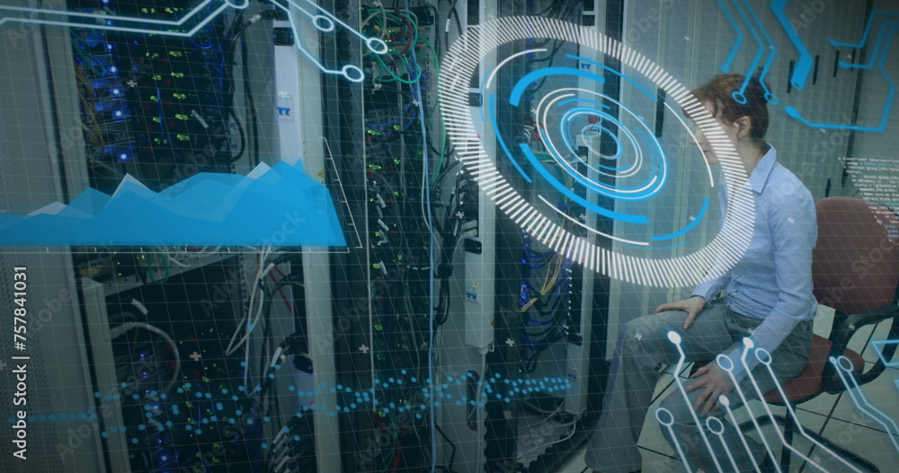 Poster image of scope scanning and data processing over man wearing vr headset