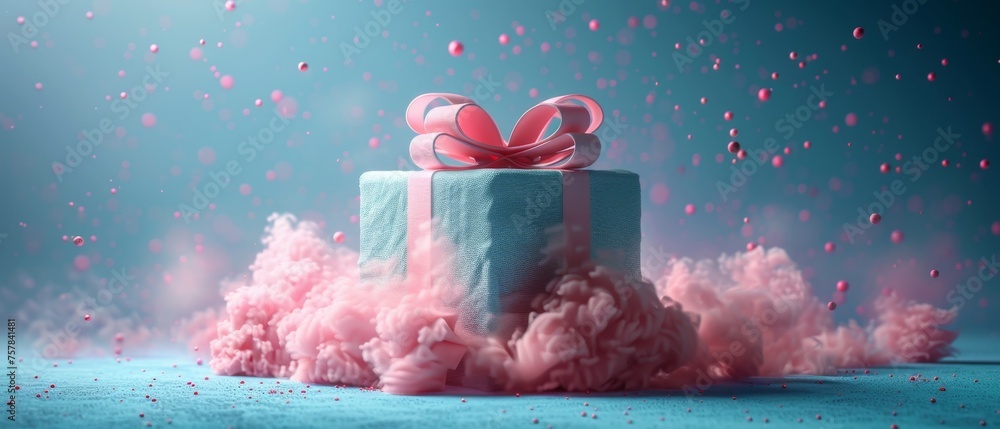 Aufkleber present box floating on pastel background. 3d rendering.