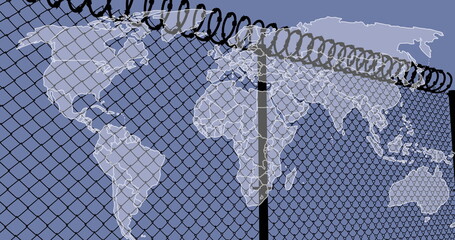 Image of world map over fence